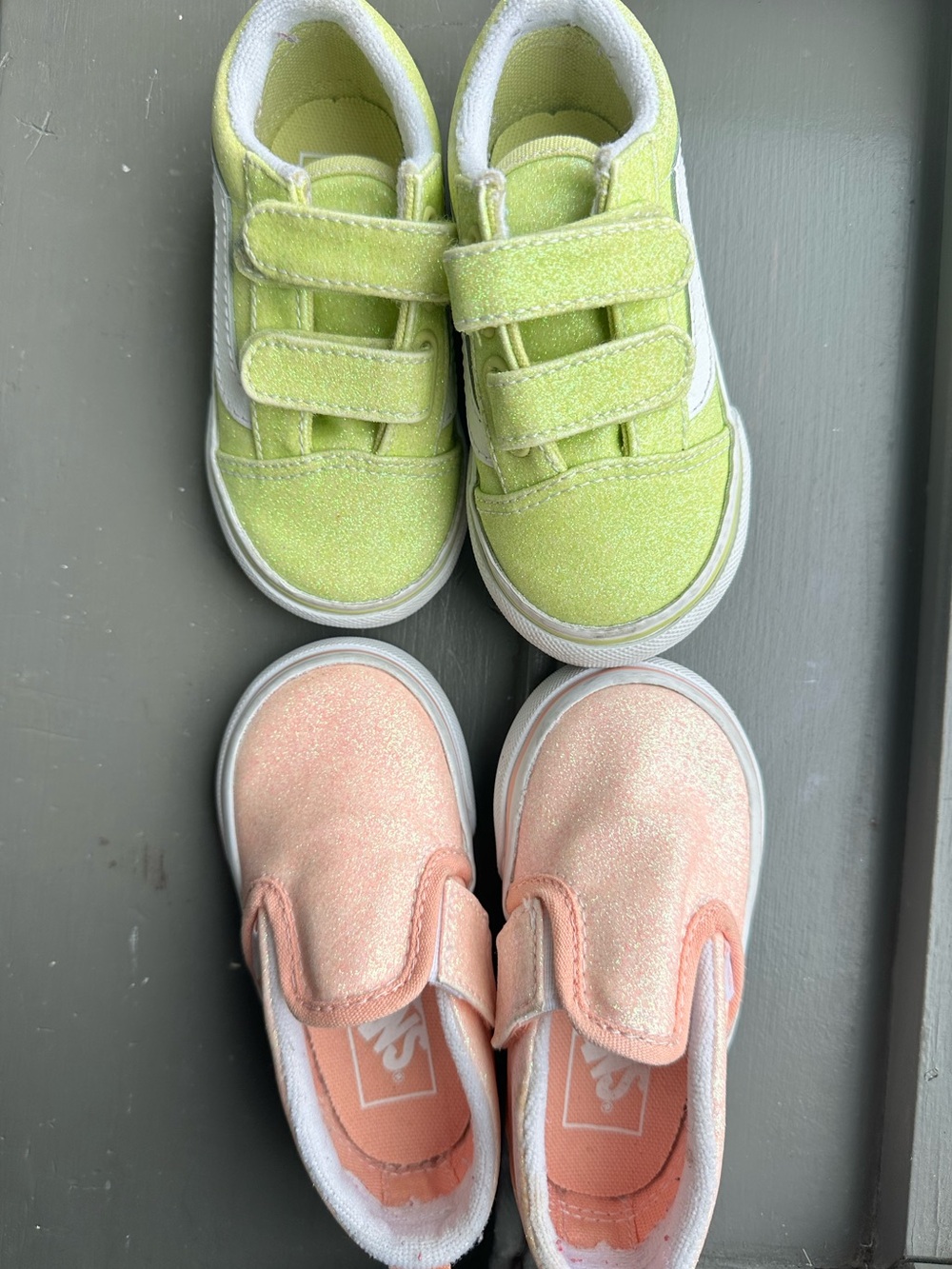 2 Vans Baby Glitter Slip-On & Velcro Sneakers - Peach & Lime